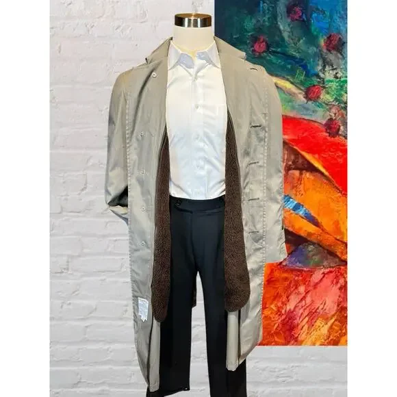 Vintage London Fog Mens 40L Khaki Tan Full Length Trench All Weather Rain Coat - Picture 5 of 15